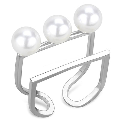LO4253 - Rhodium Brass Ring with Synthetic Pearl in White-0