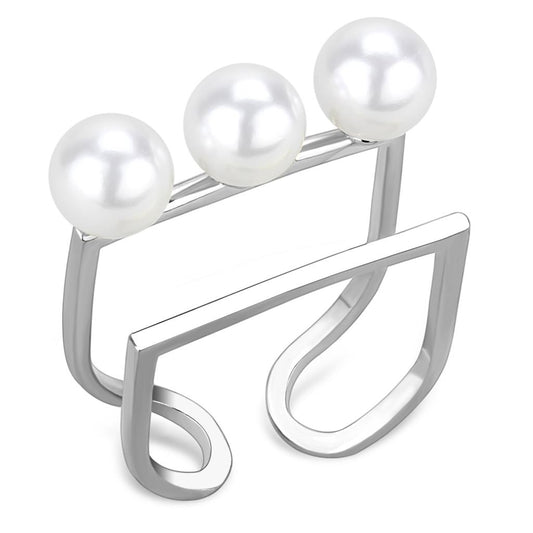 LO4253 - Rhodium Brass Ring with Synthetic Pearl in White-0