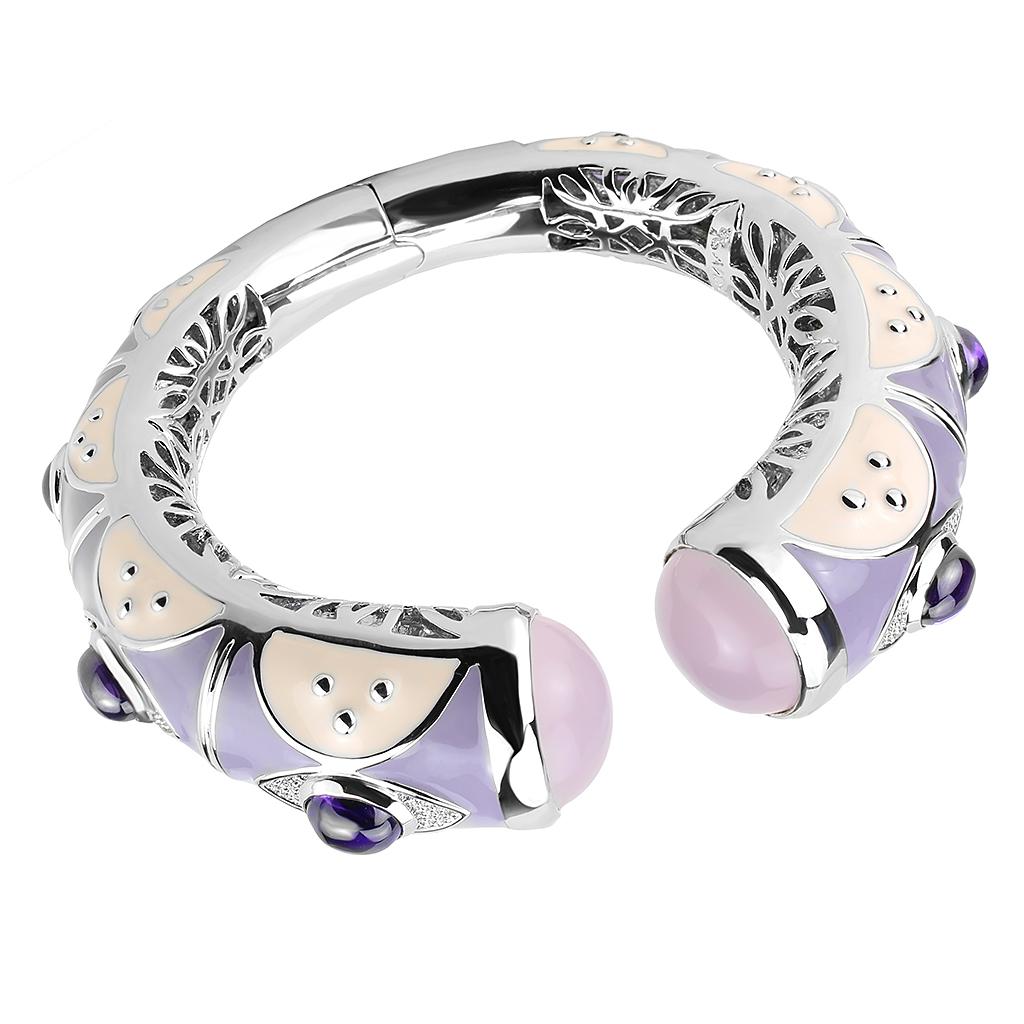 LO4268 - Rhodium Brass Bangle with Synthetic  in Rose-0