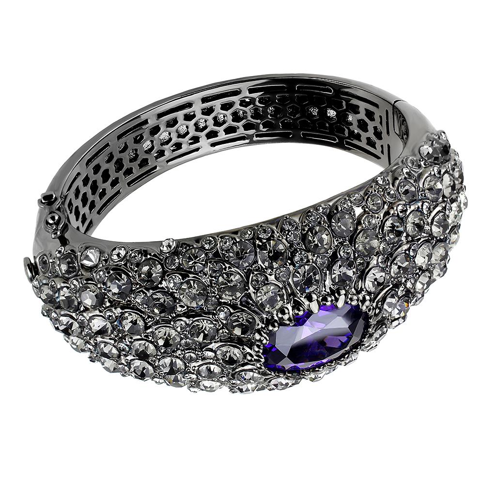 LO4275 - TIN Cobalt Black Brass Bangle with AAA Grade CZ  in Tanzanite-0