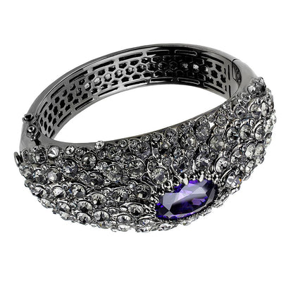 LO4275 - TIN Cobalt Black Brass Bangle with AAA Grade CZ  in Tanzanite-0