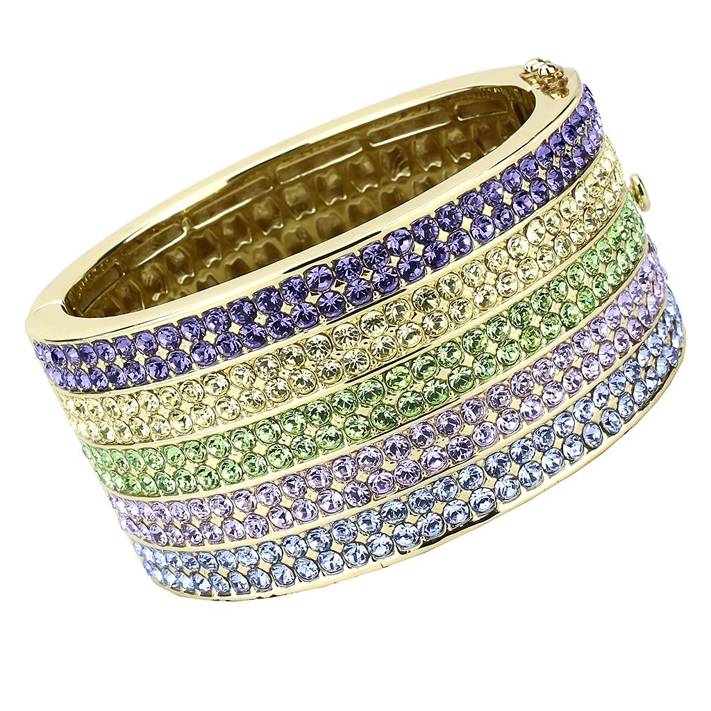 LO4277 - Gold Brass Bangle with Top Grade Crystal  in Multi Color-0