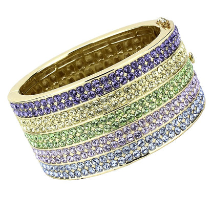 LO4277 - Gold Brass Bangle with Top Grade Crystal  in Multi Color-0