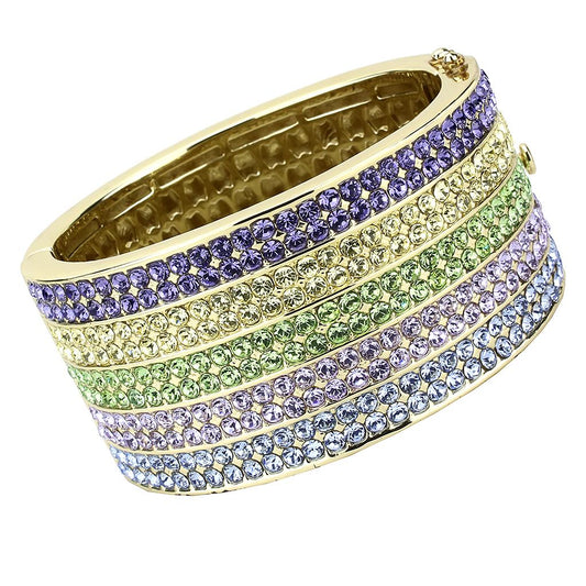 LO4277 - Gold Brass Bangle with Top Grade Crystal  in Multi Color-0