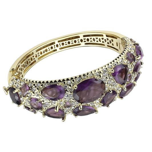 LO4281 - Gold Brass Bangle with Synthetic  in Amethyst-0