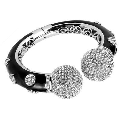 LO4282 - Rhodium Brass Bangle with Top Grade Crystal  in Clear-0