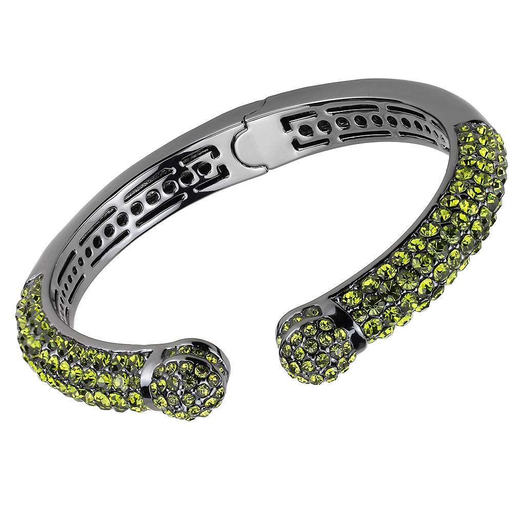 LO4284 - TIN Cobalt Black Brass Bangle with Top Grade Crystal  in Olivine color-0
