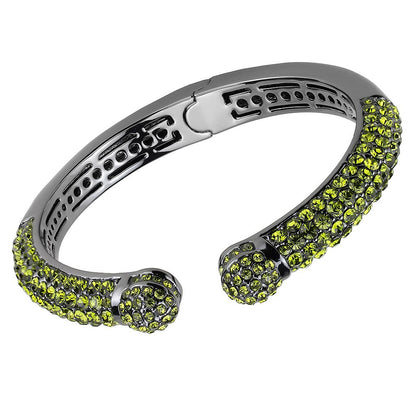 LO4284 - TIN Cobalt Black Brass Bangle with Top Grade Crystal  in Olivine color-0