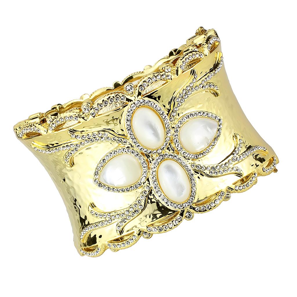LO4285 - Gold Brass Bangle with Synthetic  in White-0