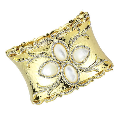 LO4285 - Gold Brass Bangle with Synthetic  in White-0