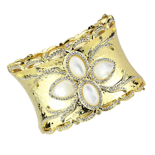LO4285 - Gold Brass Bangle with Synthetic  in White-0