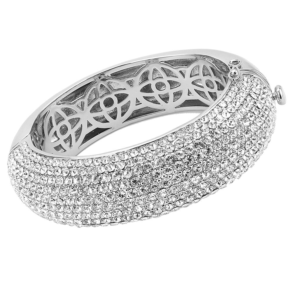 LO4302 - Rhodium Brass Bangle with Top Grade Crystal  in Clear-0