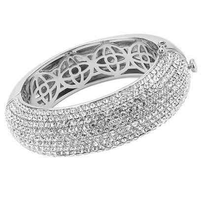 LO4302 - Rhodium Brass Bangle with Top Grade Crystal  in Clear-0
