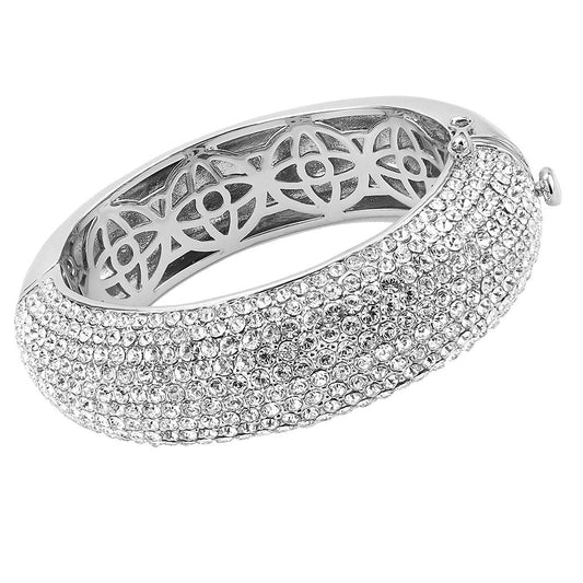 LO4302 - Rhodium Brass Bangle with Top Grade Crystal  in Clear-0