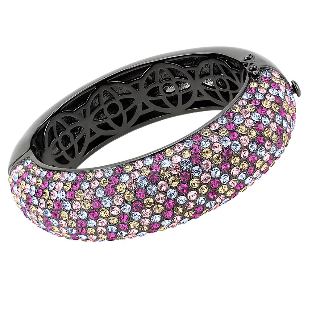 LO4306 - TIN Cobalt Black Brass Bangle with Top Grade Crystal  in Multi Color-0