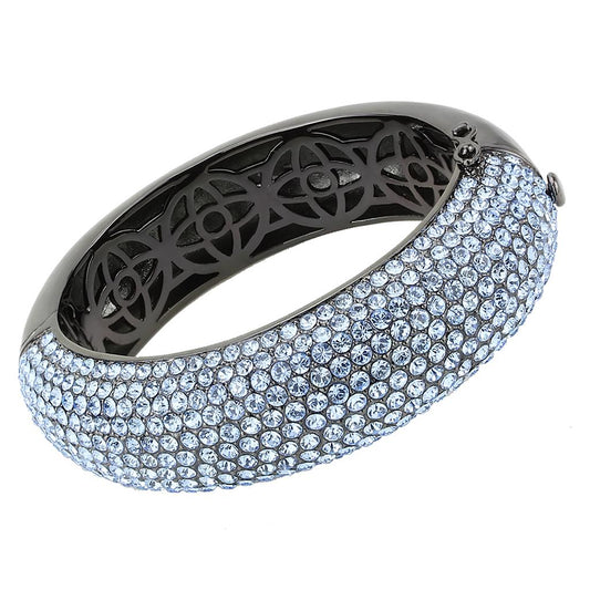 LO4307 - TIN Cobalt Black Brass Bangle with Top Grade Crystal  in Aquamarine-0
