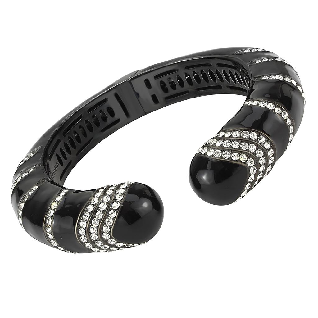 LO4324 - TIN Cobalt Black Brass Bangle with Top Grade Crystal  in Clear-0