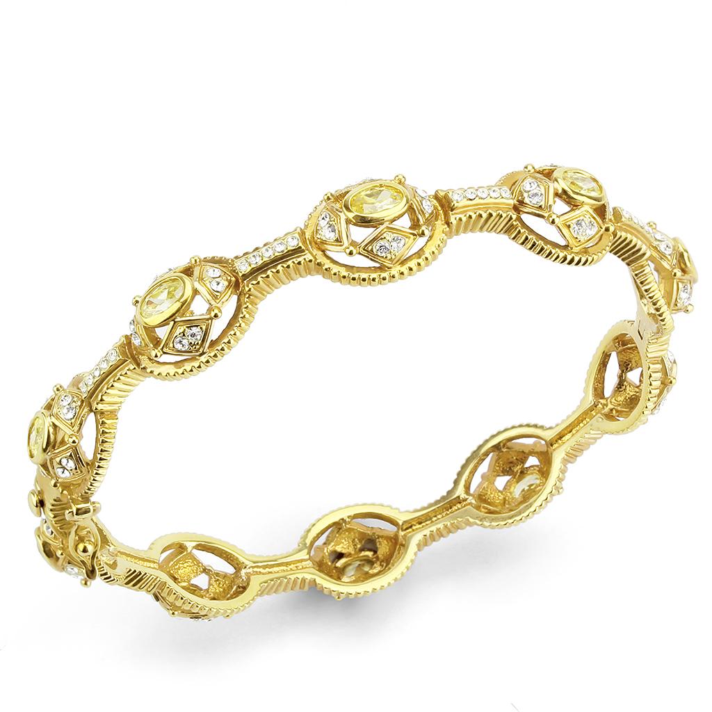 LO4335 - Gold Brass Bangle with AAA Grade CZ  in Citrine Yellow-0