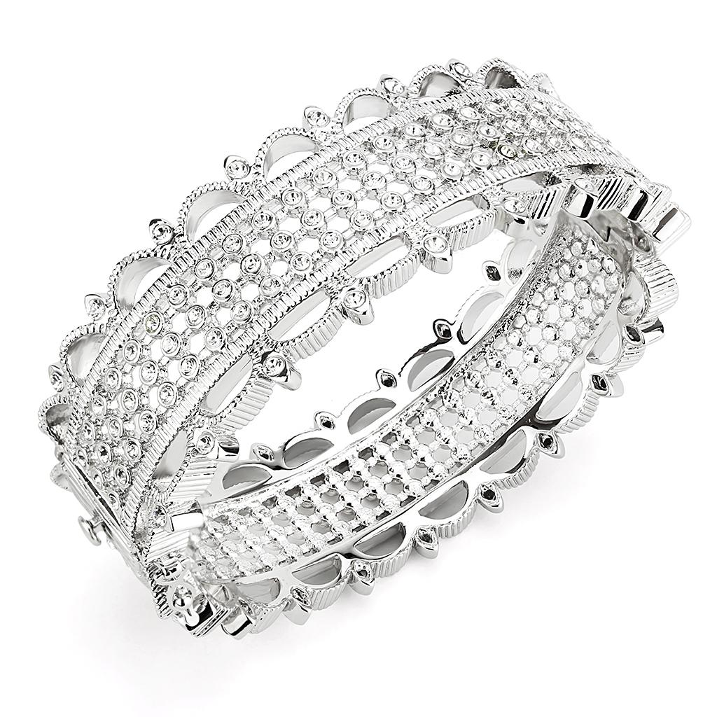 LO4346 - Rhodium Brass Bangle with Top Grade Crystal  in Clear-0