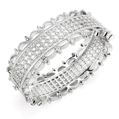 LO4346 - Rhodium Brass Bangle with Top Grade Crystal  in Clear-0