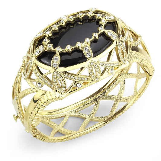 LO4349 - Gold Brass Bangle with Synthetic  in Jet-0