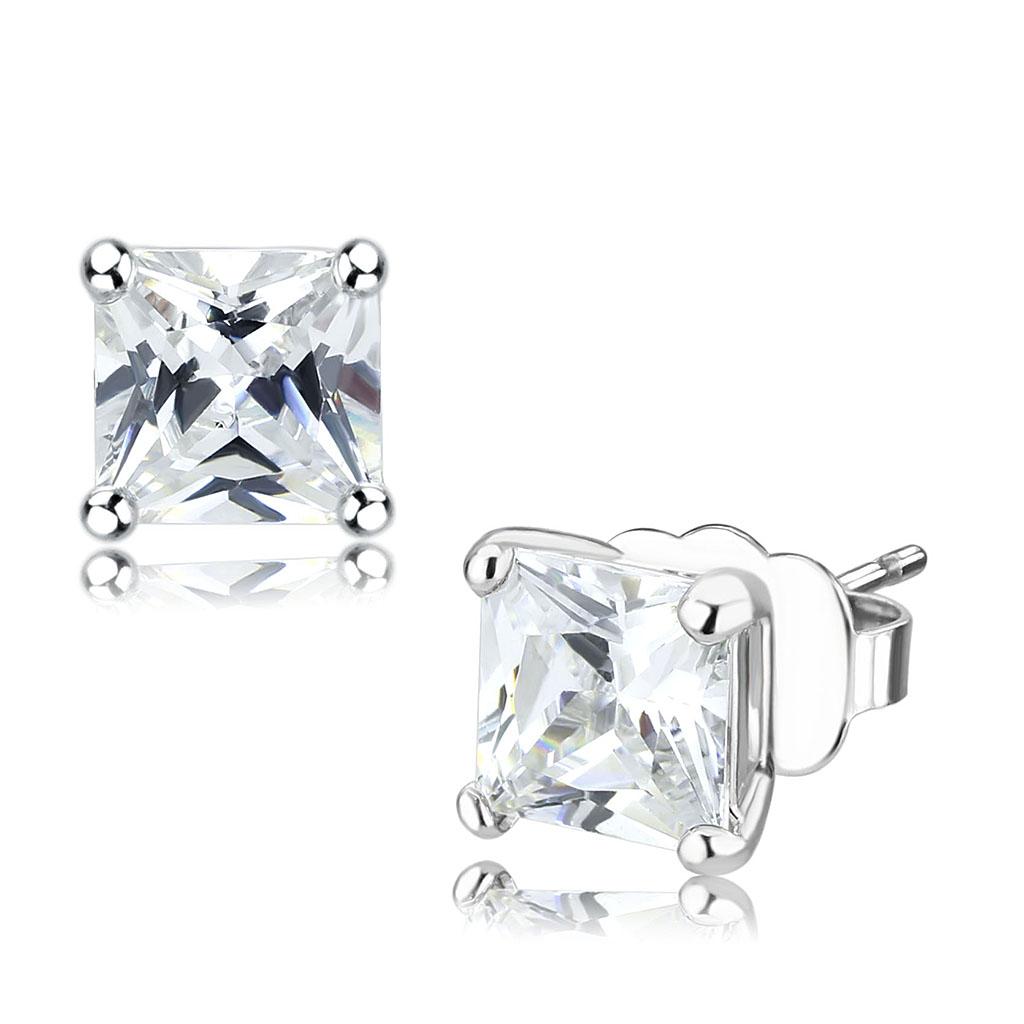 LO4631 - Rhodium Brass Earrings with AAA Grade CZ  in Clear-0