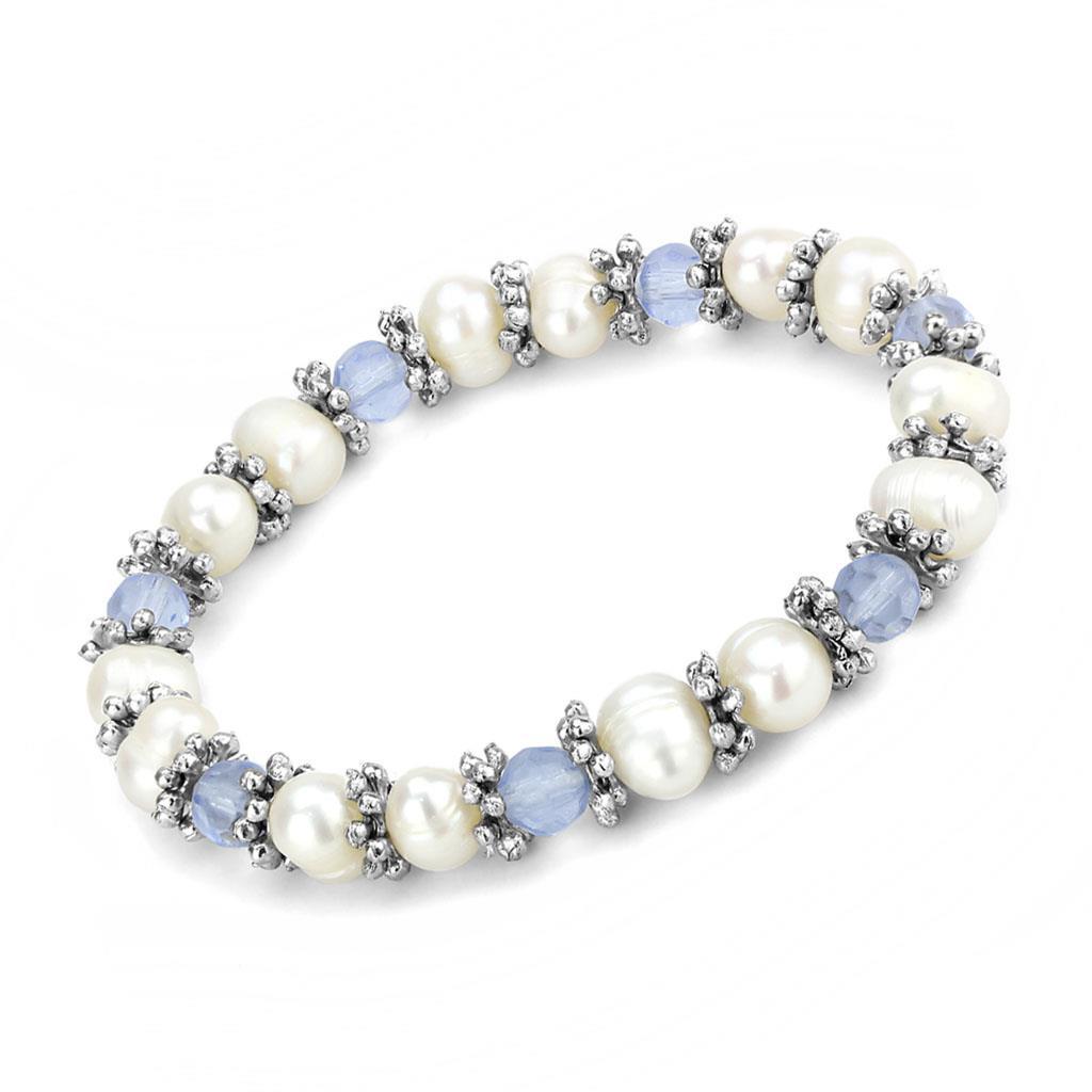 LO4652 - Antique Silver White Metal Bracelet with Synthetic Pearl in Sea Blue-0