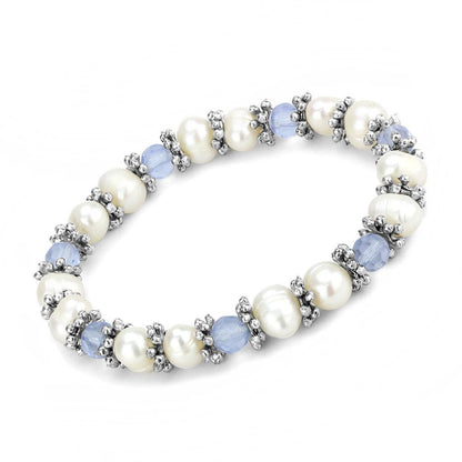 LO4652 - Antique Silver White Metal Bracelet with Synthetic Pearl in Sea Blue-0