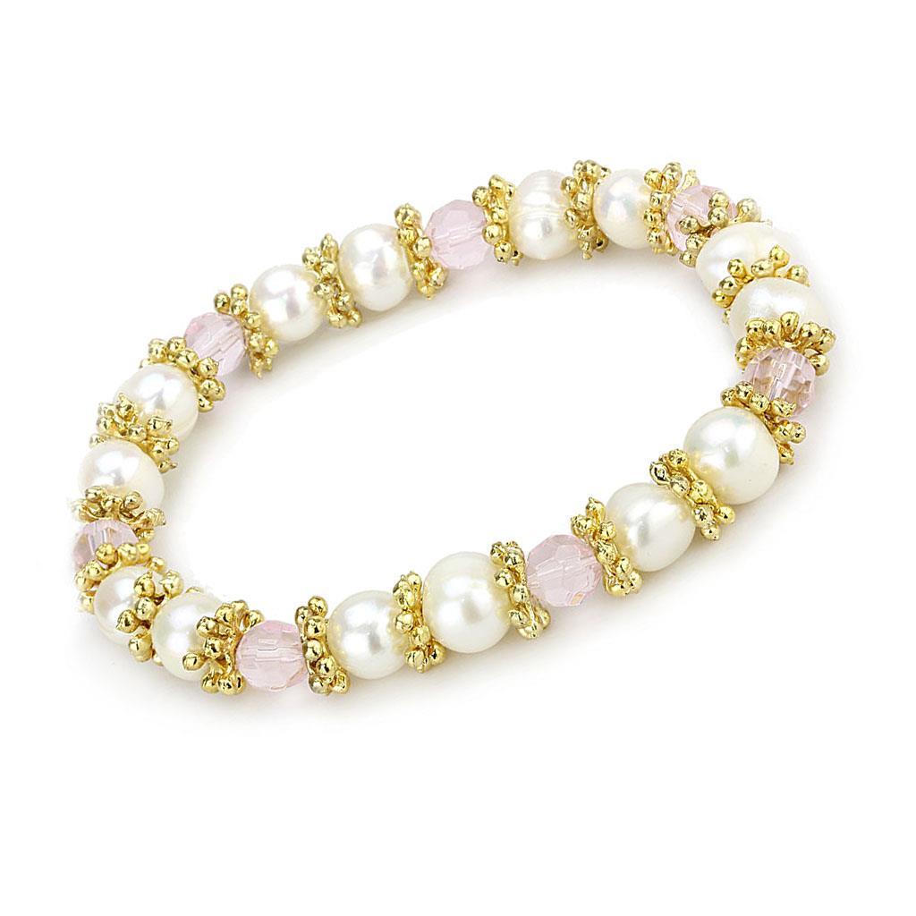LO4655 - Antique Silver White Metal Bracelet with Synthetic Pearl in Rose-0
