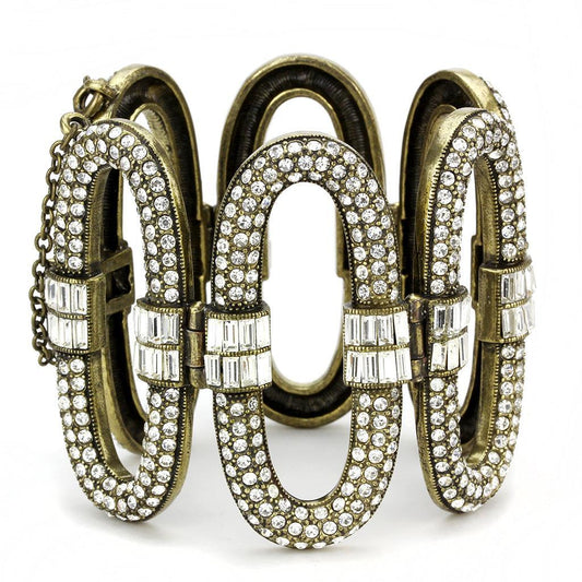 LO4657 - Antique Copper White Metal Bracelet with Top Grade Crystal  in Clear-0