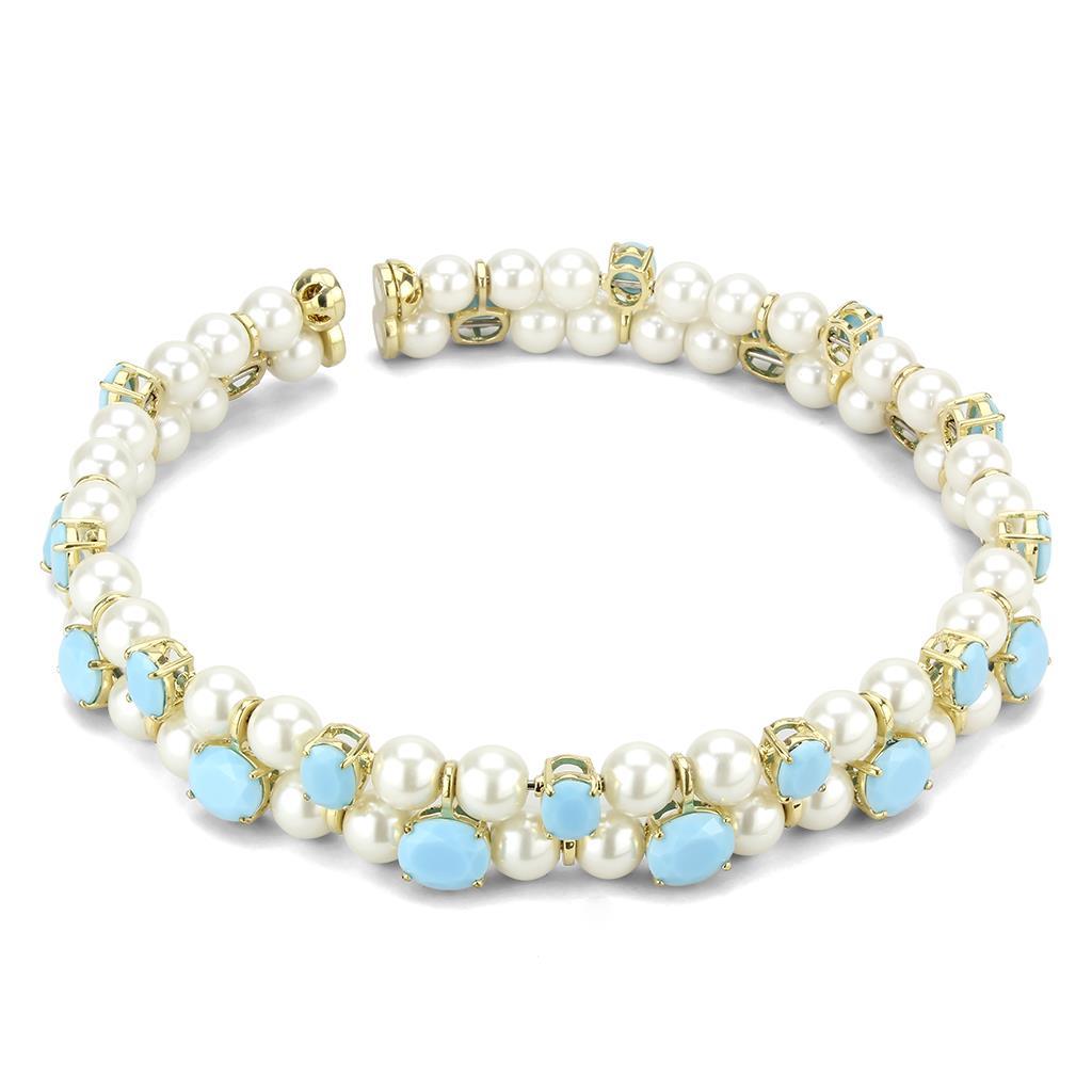 LO4661 - Gold Brass Necklace with Synthetic Glass Bead in White-0