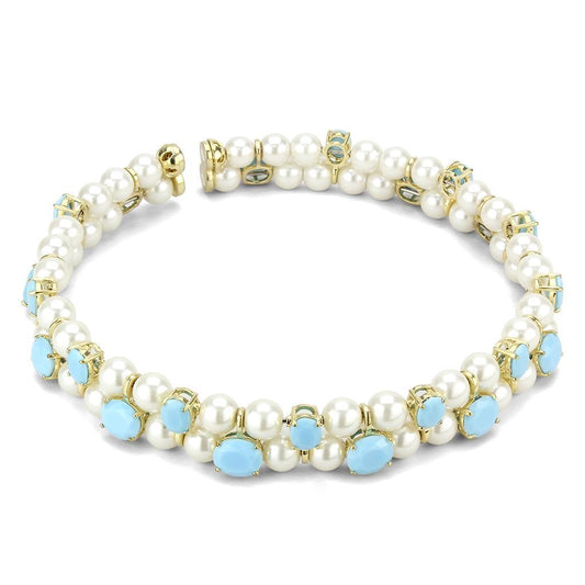 LO4661 - Gold Brass Necklace with Synthetic Glass Bead in White-0