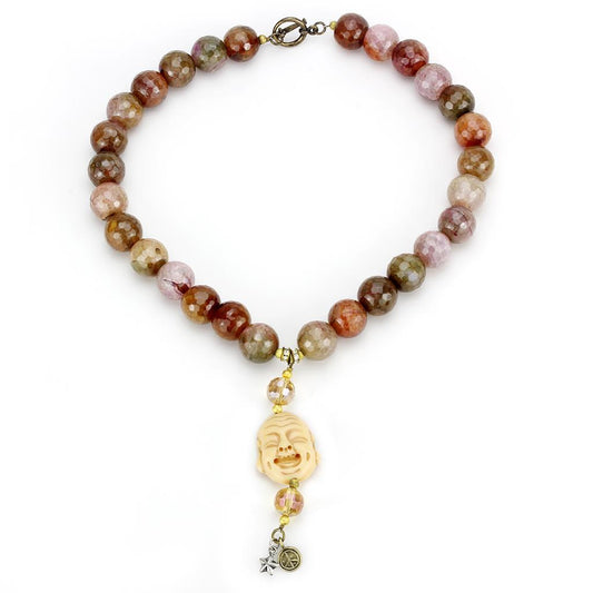 LO4663 - Antique Copper Brass Necklace with Semi-Precious Agate in Multi Color-0