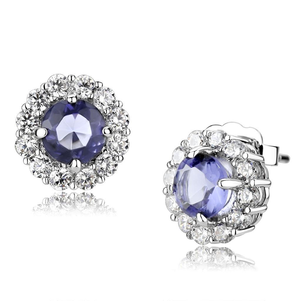 LO4674 - Rhodium Brass Earrings with Synthetic Synthetic Glass in Tanzanite-0