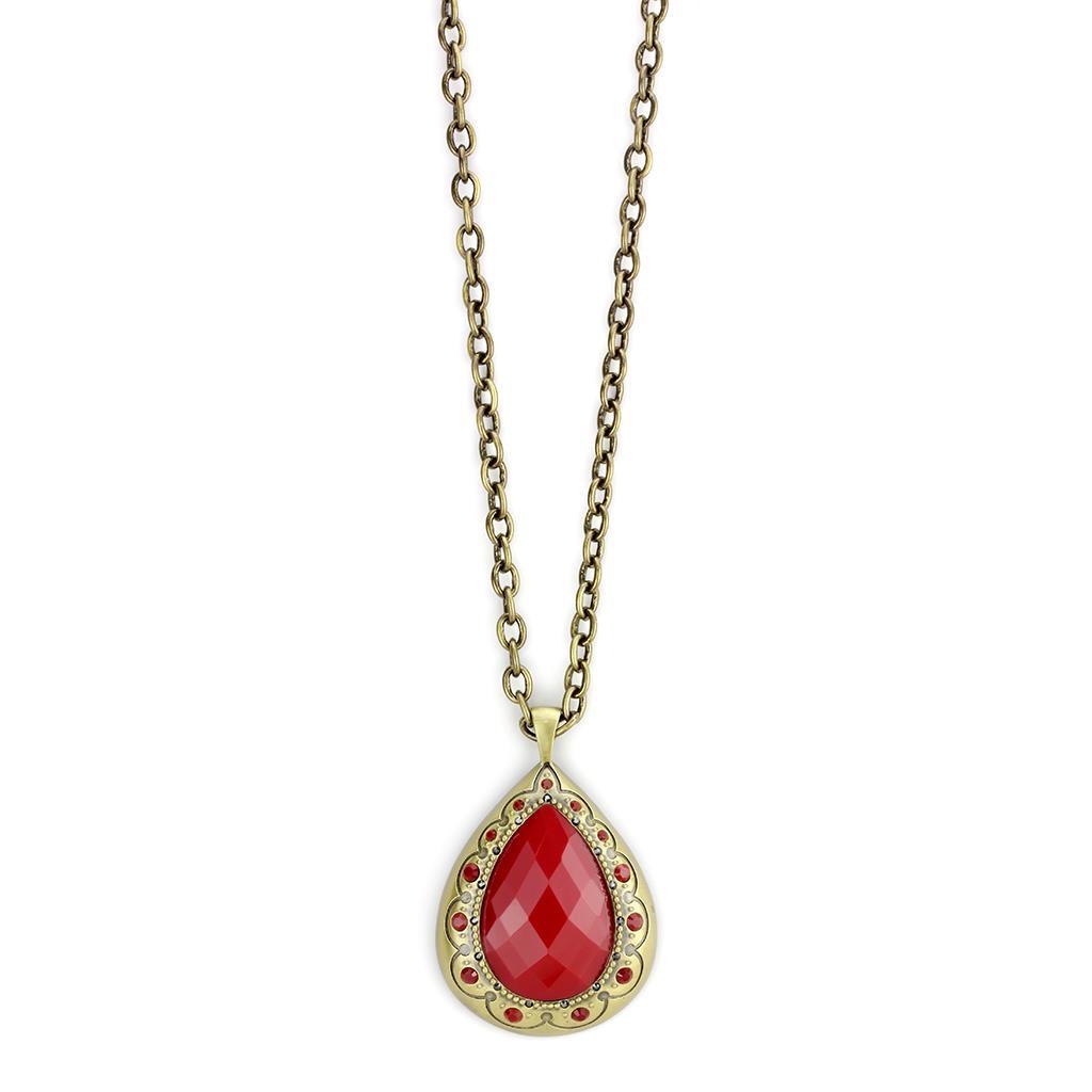LO4686 - Antique Copper Brass Chain Pendant with Synthetic Synthetic Stone in Red Series-0