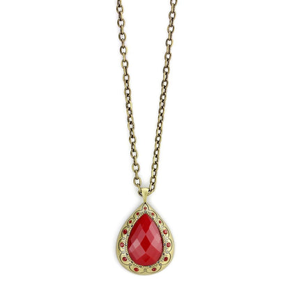 LO4686 - Antique Copper Brass Chain Pendant with Synthetic Synthetic Stone in Red Series-0