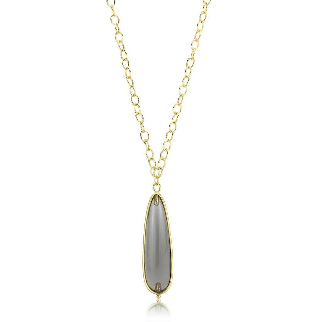 LO4687 - Gold & Brush Brass Chain Pendant with Synthetic Synthetic Stone in Gray-0
