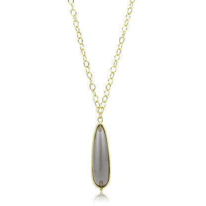 LO4687 - Gold & Brush Brass Chain Pendant with Synthetic Synthetic Stone in Gray-0