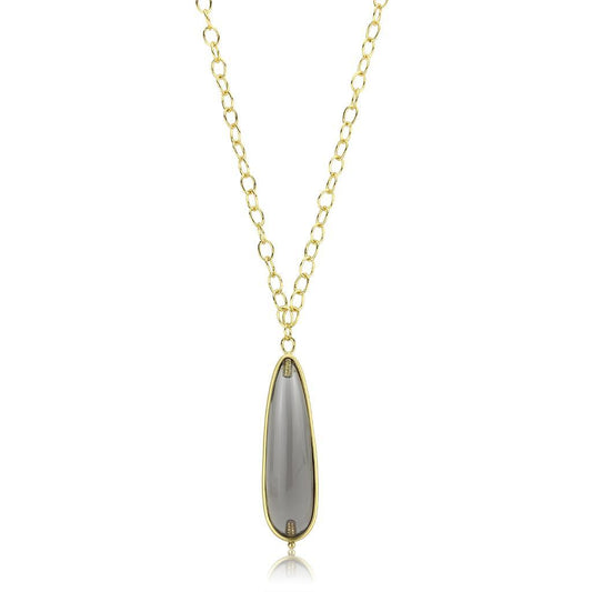 LO4687 - Gold & Brush Brass Chain Pendant with Synthetic Synthetic Stone in Gray-0