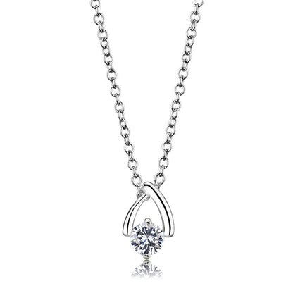 LO4692 - Silver+ e-coating Brass Chain Pendant with AAA Grade CZ  in Clear-0