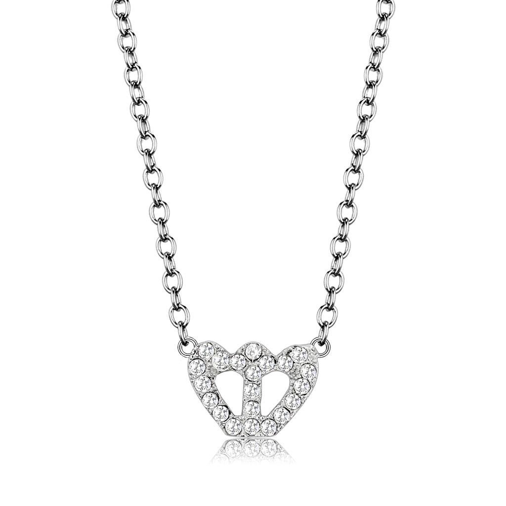 LO4694 - Rhodium Brass Necklace with Top Grade Crystal  in Clear-0
