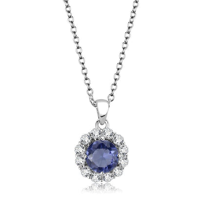 LO4697 - Rhodium Brass Chain Pendant with Synthetic Synthetic Glass in Tanzanite-0