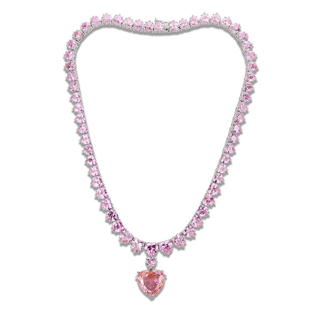 LO4705 - Rhodium Brass Necklace with AAA Grade CZ  in Rose-0