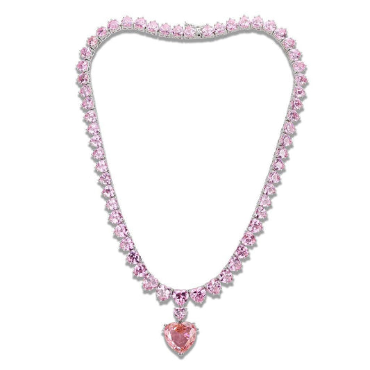 LO4705 - Rhodium Brass Necklace with AAA Grade CZ  in Rose-0