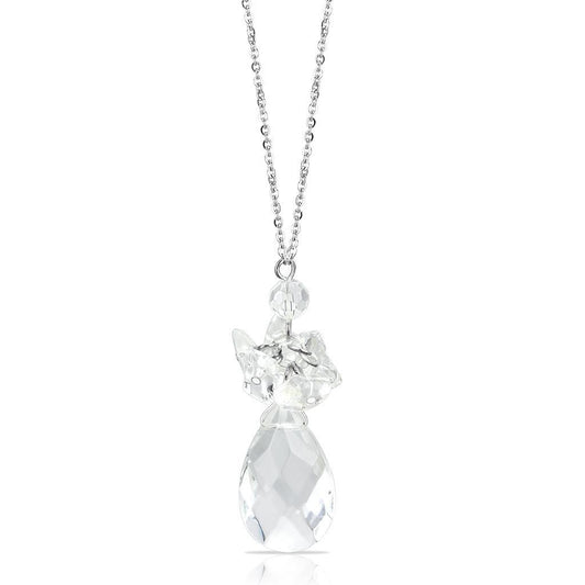 LO4711 - Rhodium Brass Chain Pendant with AAA Grade CZ  in Clear-0