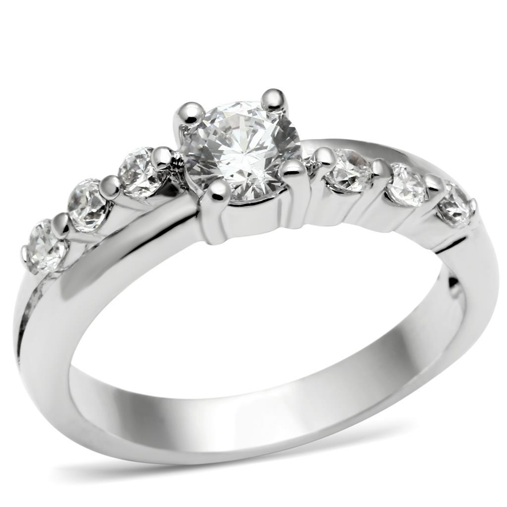 LO4713 - Rhodium Brass Ring with AAA Grade CZ  in Clear-0