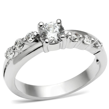 LO4713 - Rhodium Brass Ring with AAA Grade CZ  in Clear-0