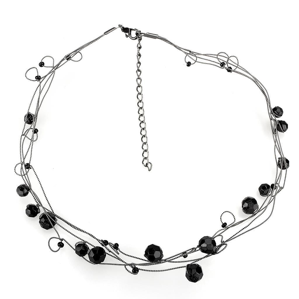 LO4714 - Ruthenium White Metal Necklace with Synthetic Synthetic Glass in Jet-0