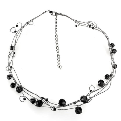LO4714 - Ruthenium White Metal Necklace with Synthetic Synthetic Glass in Jet-0