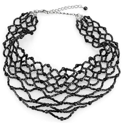 LO4716 - Rhodium Brass Necklace with Synthetic Synthetic Glass in Jet-0